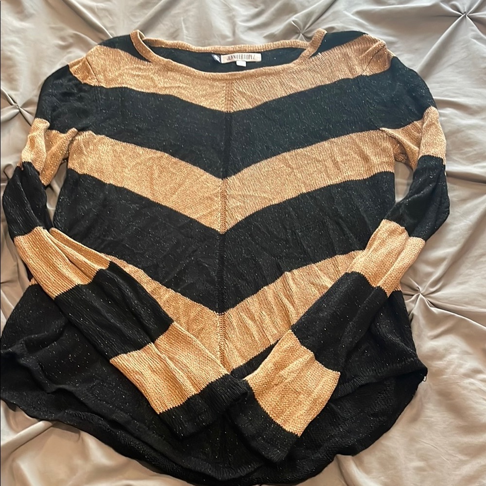 Jennifer Lopez Black and Gold Striped Sweater